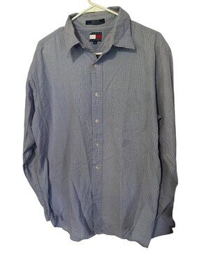 Tommy Hilfiger blue check cotton button up shirt size L